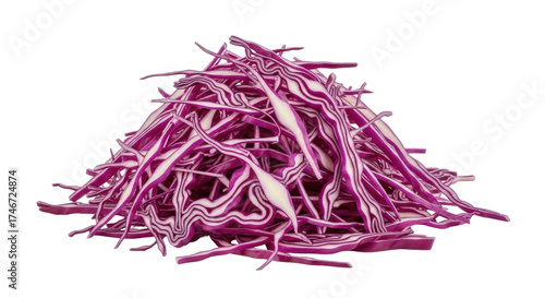 Isolated pile of shredded red cabbage for cooking, salad, food preparation; healthy meal
