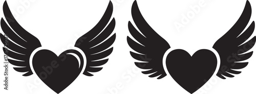 Two black heart wing silhouettes facing each other