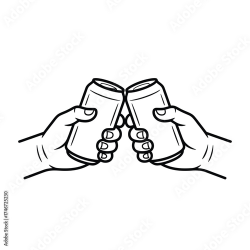 Hands clinking together two soda cans in a toast