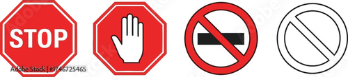 stop sign and prohibition symbol vector for safety instructions warning designs and road signage
