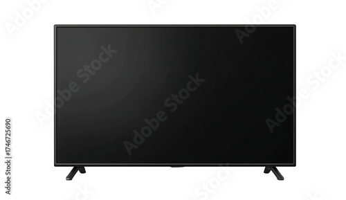 Modern flat screen television with thin bezels and stand isolated on transparent background