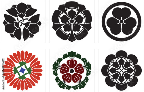 Floral design element set with decorative flower patterns vintage abstract element decorative set texture petals botanical blossom shape artistic elegant spring summer style beauty rom