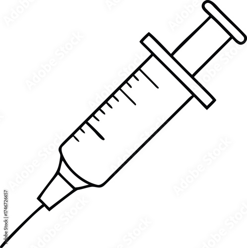 Simple line drawing of a medical syringe for injection and vaccination concepts