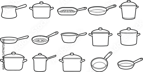 cooking pots and pans vector collection for restaurant menu design recipe blogs and kitchen branding