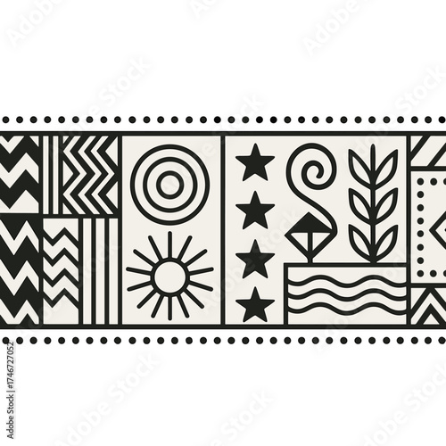 Geometric Kente Design. Banner decor outline set. patterned cloth, kente design, geometric pattern, African weave, bold stripes, zigzag design, circle motif, star pattern, radiant