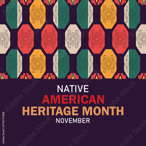 Native American Heritage Month in November. American Indian culture. Celebrate annual in United States. Tradition pattern. Poster, card, banner and background. Vector ornament, illustration