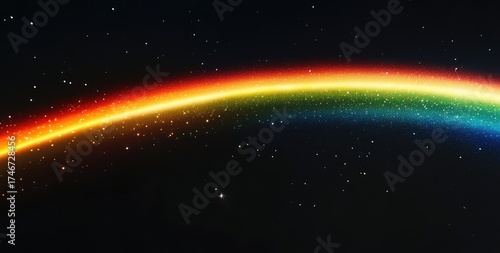 A close-up of the edge of a rainbow in space, in the style of film noir, with a grainy texture, dust and scratches, vibrant colours, and white streaks.