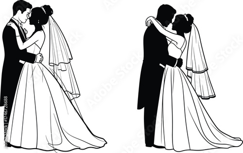 wedding couple silhouette vector for elegant invitation design and romantic celebration branding