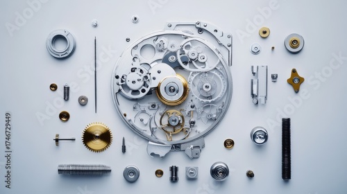 Intricate arrangement of watch parts showcases mechanical engineering and craftsmanship in timekeeping