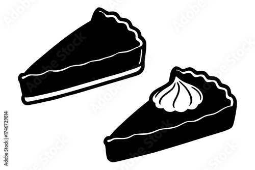 Pumpkin pie slice with whipped cream, holiday dessert, silhouette vector illustration