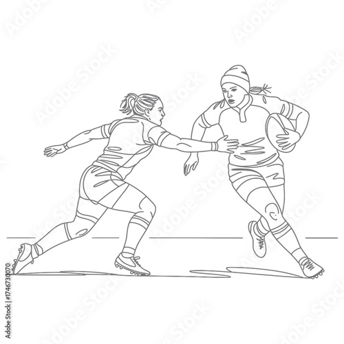 rugby players action line art clip art preview