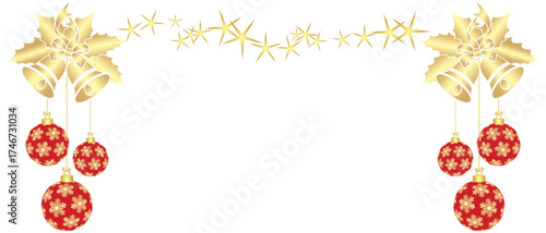 Red and gold Christmas frame with Christmas accessories and Christmas balls of illustration vector