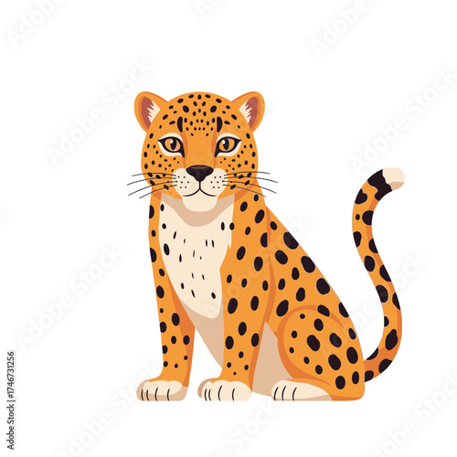 Illustrative cartoon leopard sitting and staring confidently  