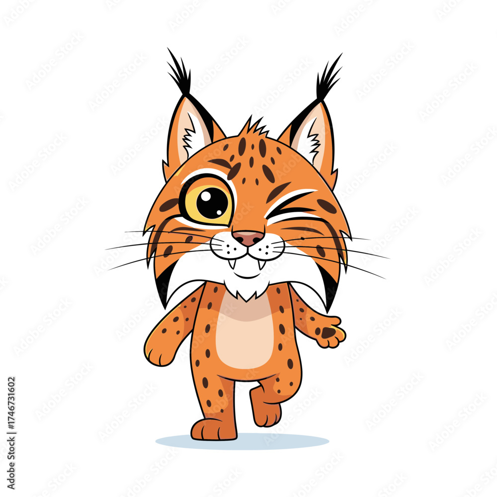 Fototapeta premium Cartoon lynx character smiling and walking playfully 