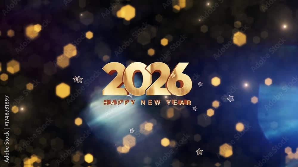 2026 Happy New Year glow golden text shine light effect with glow bokeh ...