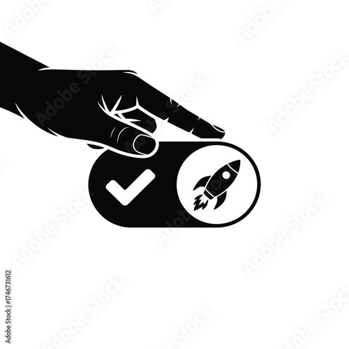 Hand pressing a toggle switch to activate rocket launch sequence