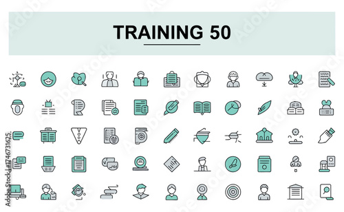 Modern icon set for training and education focused content and applications