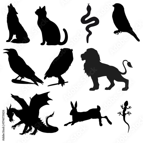 Forest animal silhouettes icons set 