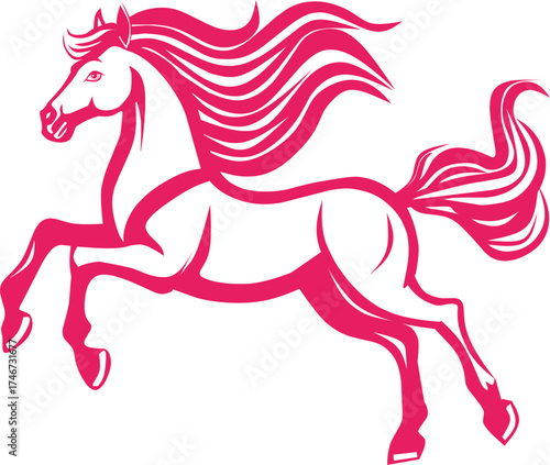vector illustration Red Silhouette of a Galloping Horse, isolated on white