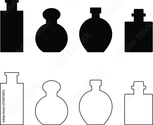 Aesthetic Perfume Bottle Silhouettes in Black and White Variations Design