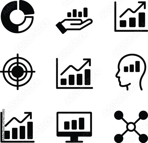 Vector art of business and finance data analysis icons set.