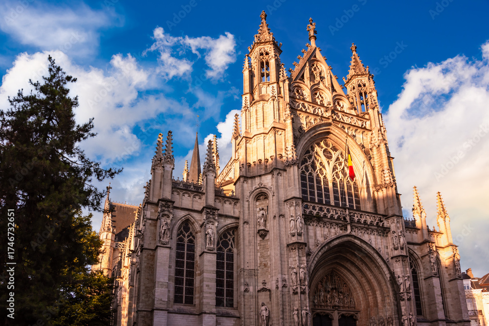 Fototapeta premium View to cathedral in Brussels city, Belgium