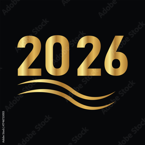 Golden year 2026 typography with elegant wave design for celebrations and future events
