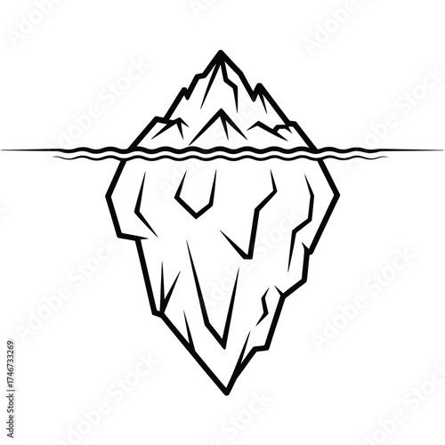 Iceberg with visible tip and submerged portion above water