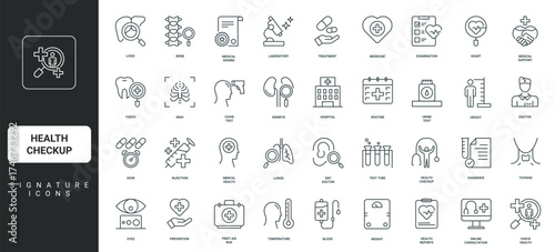 Blood bag and stethoscope of general practitioner thin black and red outline symbol vector illustration Medical checkup for diagnosis and treatment, prescription for patient from doctor line icon set.