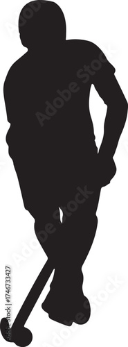 Silhouette of a hockey player in action with stick and puck.

A black silhouette of a hockey player in a dynamic pose, stick raised, with a puck at their feet on a white background.
