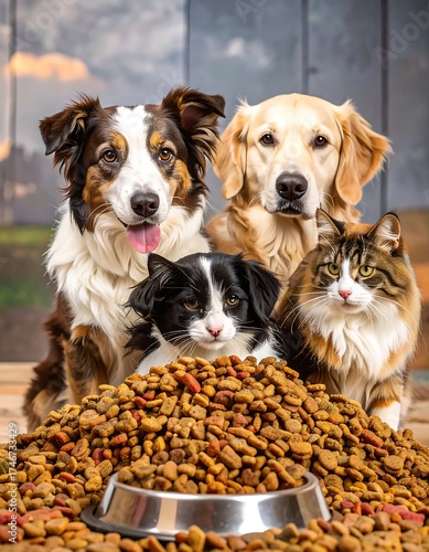 Dogs and cat pets with food