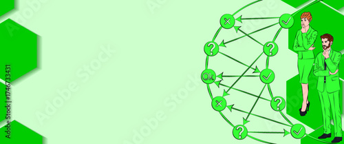 People search decision tree diagram to identifying problems and opportunities in decision making process. Outline horizontal vector illustration.