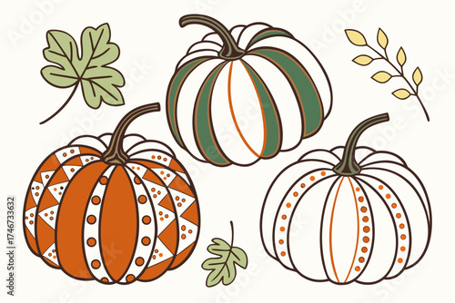 Pumpkin collection,  Thanksgiving holiday silhouette vector illustration