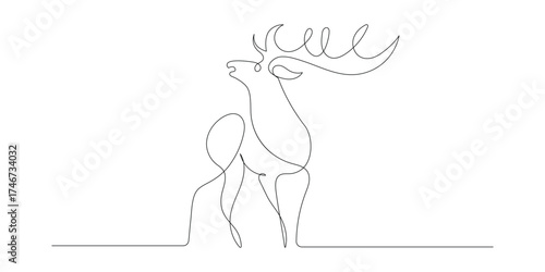 Continuous one line drawing of deer illustration