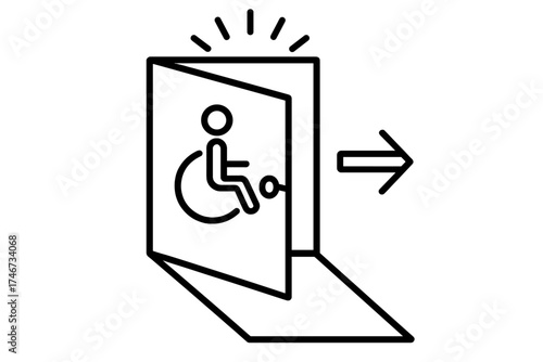 Accessible Door Design. Accessible door outline set. entry door, universal access icon, directional sign, smooth ramp, door handle, radiant glow