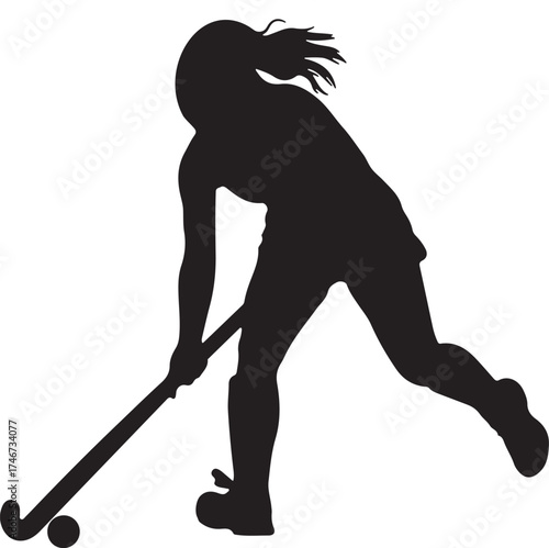 Silhouette of a hockey player in action with stick and puck.

A black silhouette of a hockey player in a dynamic pose, stick raised, with a puck at their feet on a white background.
