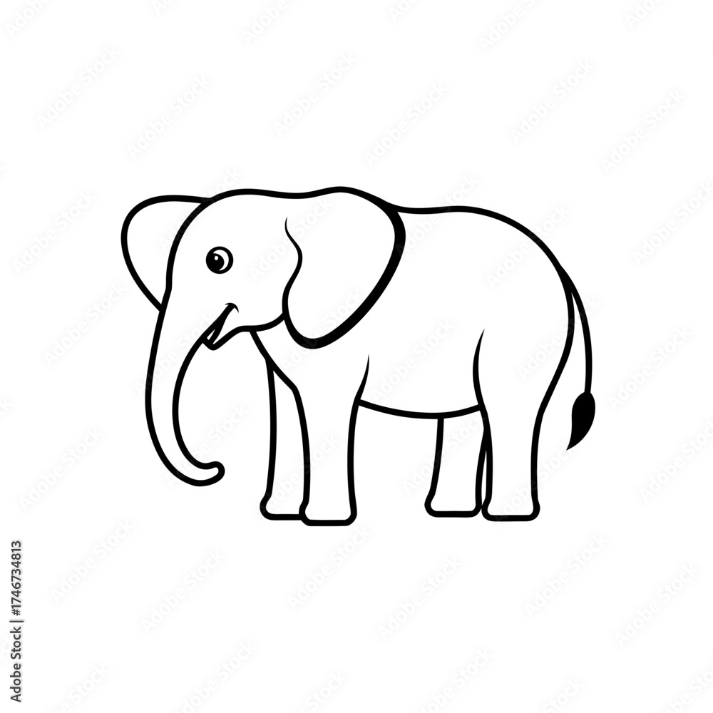 Fototapeta premium Simple outline drawing of elephant on transparent background silhouette