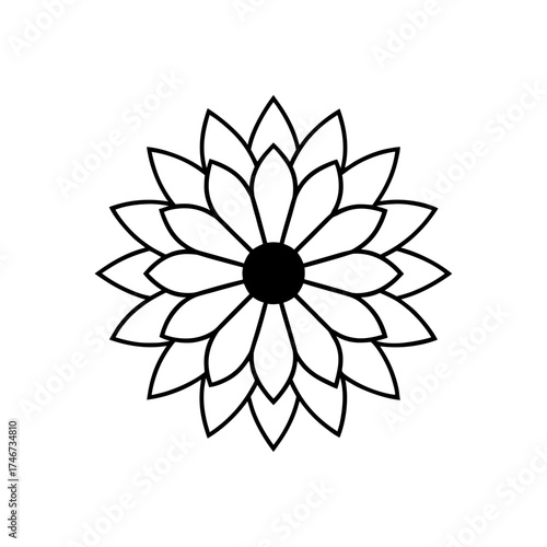 Outline flower with black center on transparent background silhouette