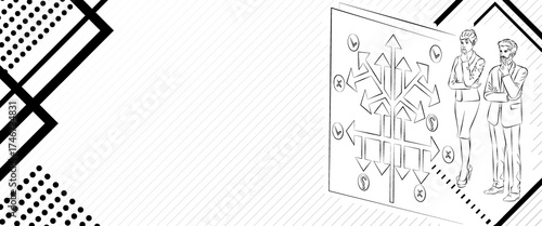 People search decision tree diagram to identifying problems and opportunities in decision making process. Sketch horizontal vector illustration.