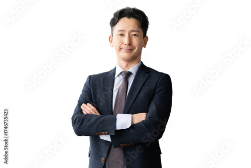 腕組みをする男性ビジネスマン（背景透過PNG）