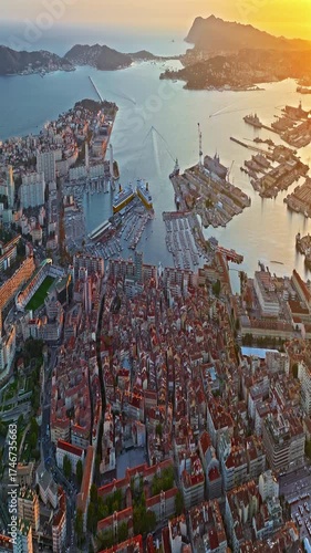 Wallpaper Mural  Aerial view of port city on the mediterranean coast of southern France. Aerial view of Toulon with ships and boats by the Marina Port with colourful houses. Beautiful buildings and colourful houses Torontodigital.ca
