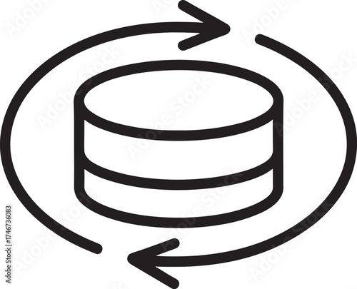Database icon with circular arrows indicating data synchronization and refresh update
