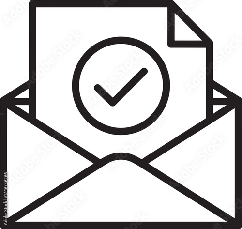 Envelope with document and checkmark icon on white background mail letter