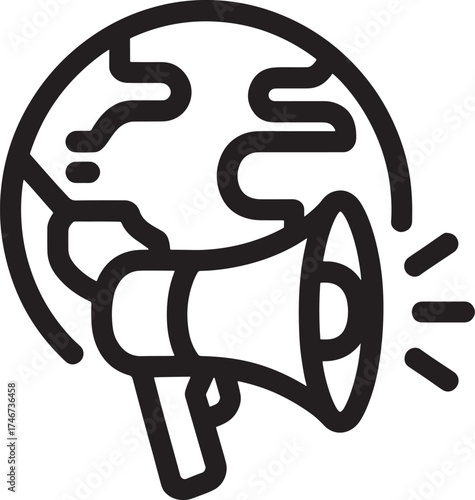 Global Announcement Megaphone Icon with Earth Outline Keywords: announcement, megaphone, loudspeaker