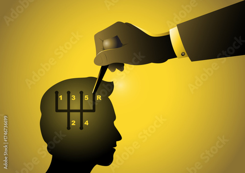 Authoritative hand in a suit is depicted guiding someone