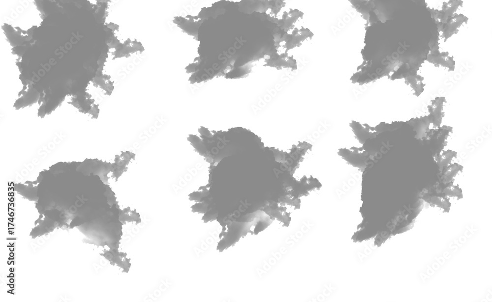Obraz premium Six grey cloud smoke wisps png images for creative visuals and graphic design effects cloud, smoke,
