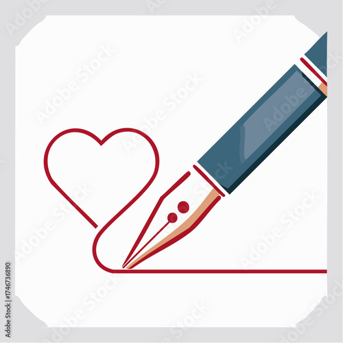 Illustration of a pen drawing a red heart shape and a straight line on a white background.