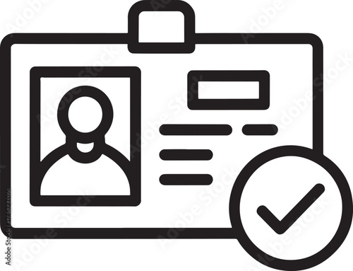 Identification Card Icon with Photo and Check Mark ID card badge