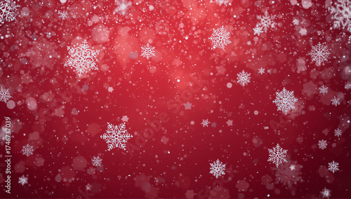 A red winter background with glowing snowflakes, soft lights, and sparkly stars that feel festive and magical