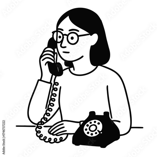 Retro Call Connection: Focused Woman on a Classic Rotary Telephone